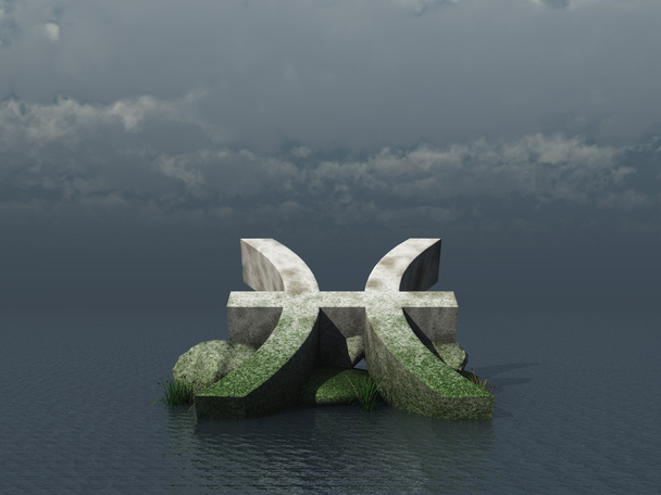 Asterisk pisces symbol at the ocean - 3d illustration - Valokuva, kuva