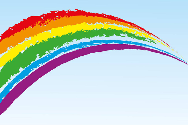 Het grafische beeld van een regenboog op een blauwe achtergrond. Na regen op een zonnige dag. LGBTQ-symbool. - Foto, afbeelding