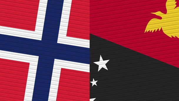 Papua New Guinea and Norway Two Half Flags Together Fabric Texture Illustration - Photo, Image