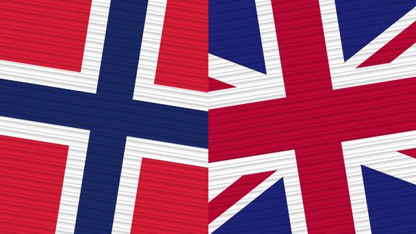 Великобритания и Норвегия два полуфлага вместе иллюстрация текстуры ткани - Фото, изображение