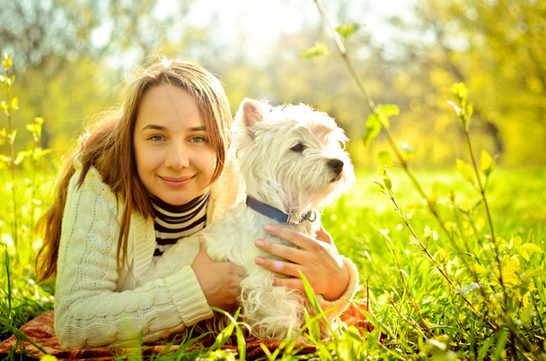 woman with terrier - 写真・画像