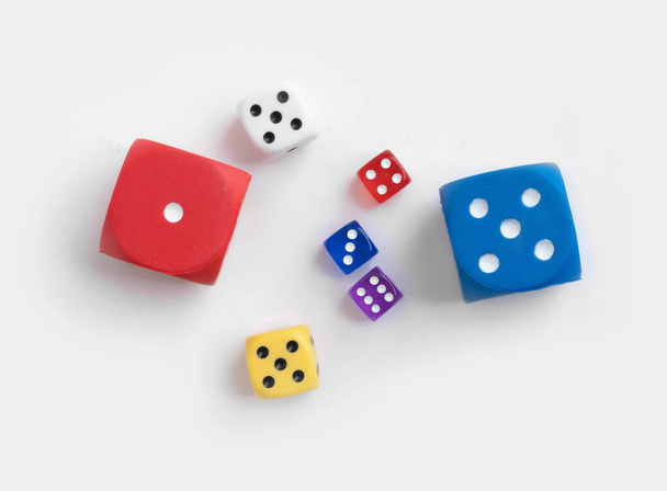 Colorful cube dice with dots. Object for game isolated on white blackground. Gambling. - Photo, Image