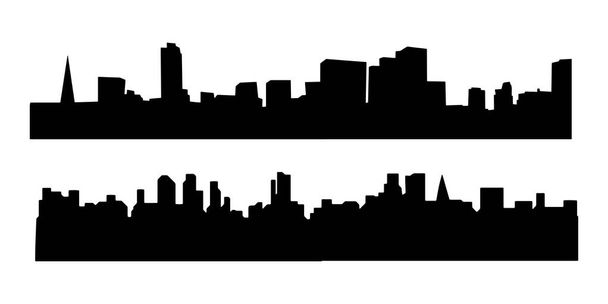 City on the horizon, buildings in the city center. Vector silhouettes isolated background. - Vector, Image