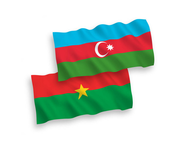 Beyaz arka planda Burkina Faso ve Azerbaycan 'ın ulusal taşıyıcı kumaş bayrakları izole edildi. 1 'e 2 oranında. - Vektör, Görsel