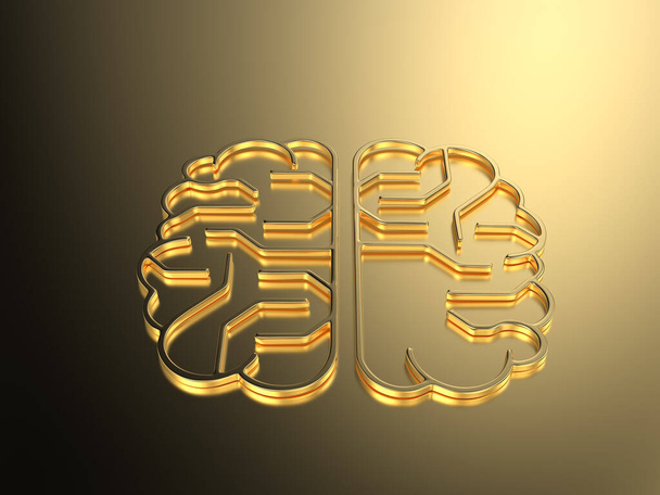 3d representación dorada inteligencia artificial cerebro o placa de circuito en forma de cerebro - Foto, imagen