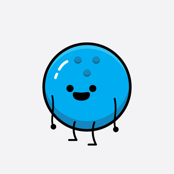 Vector Illustration of Bowling Ball Character with cute face and simple body line drawing on Isolated Background. - Вектор, зображення