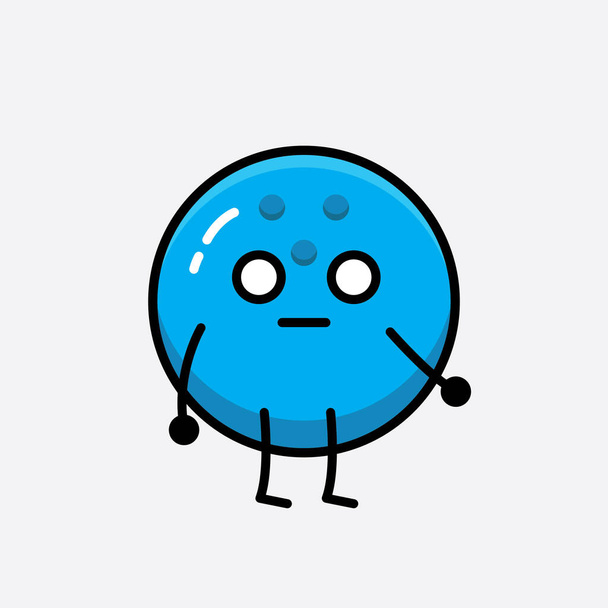 Vector Illustration of Bowling Ball Character with cute face and simple body line drawing on Isolated Background. - Vektor, Bild