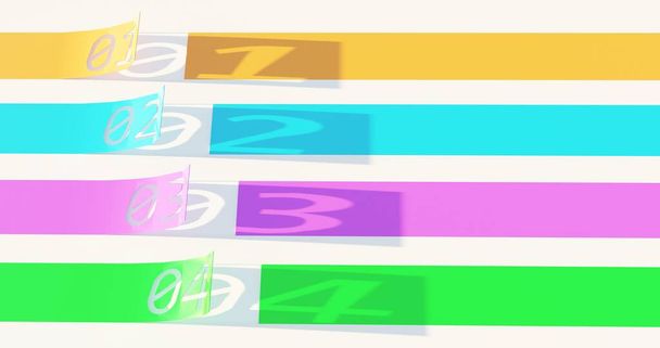 Quatre lignes numérotées multicolores illustration de rendu 3d - Photo, image
