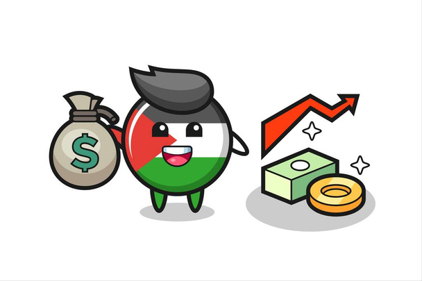 palestine σημαία σήμα εικονογράφηση κινουμένων σχεδίων κρατώντας τσάντα χρήματα, χαριτωμένο σχεδιασμό στυλ για t πουκάμισο, αυτοκόλλητο, στοιχείο λογότυπο - Διάνυσμα, εικόνα