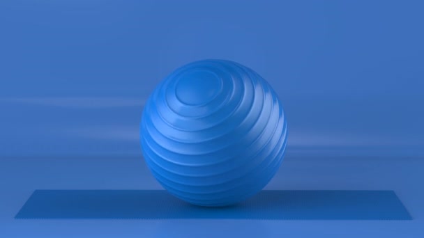 3d rendering blauwe fitness ballblue yoga mat en blauwe achtergrond 4k beeldmateriaal - Video