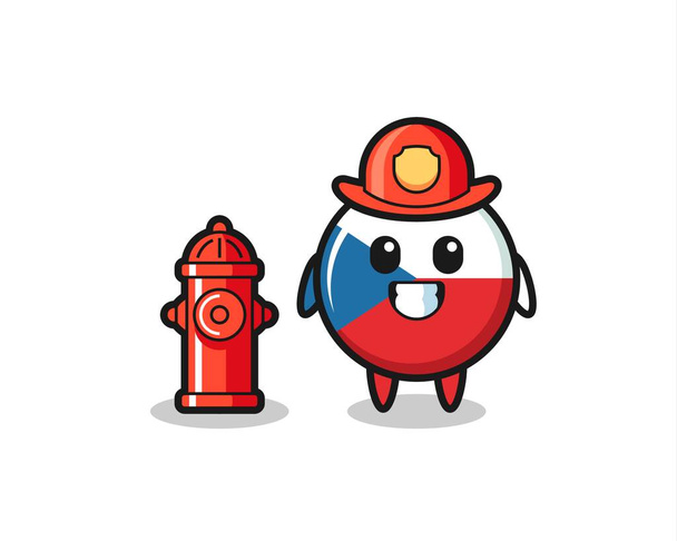 Mascot character of czech flag badge as a firefighter , cute style design for t shirt, sticker, logo element - Vector, Image