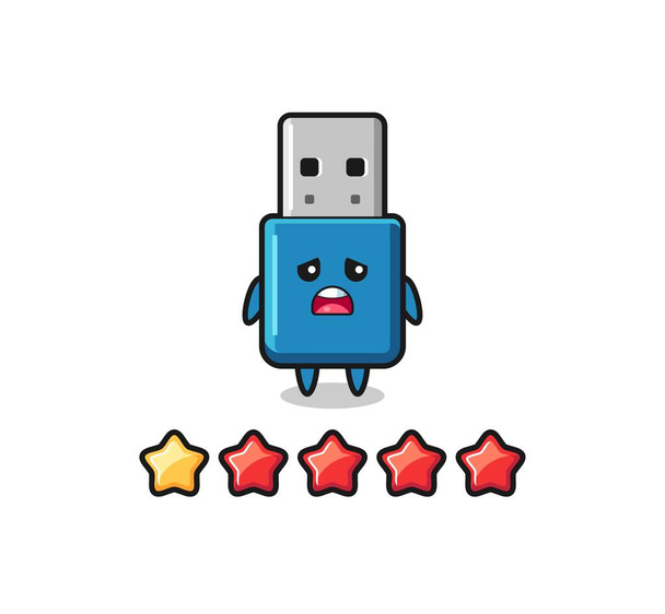 the illustration of customer bad rating, flash drive usb cute character with 1 star , cute style design for t shirt, sticker, logo element - Vector, Image