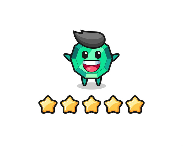 l'illustrazione del cliente migliore valutazione, smeraldo gemma personaggio carino con 5 stelle, design carino stile per t shirt, adesivo, elemento logo - Vettoriali, immagini