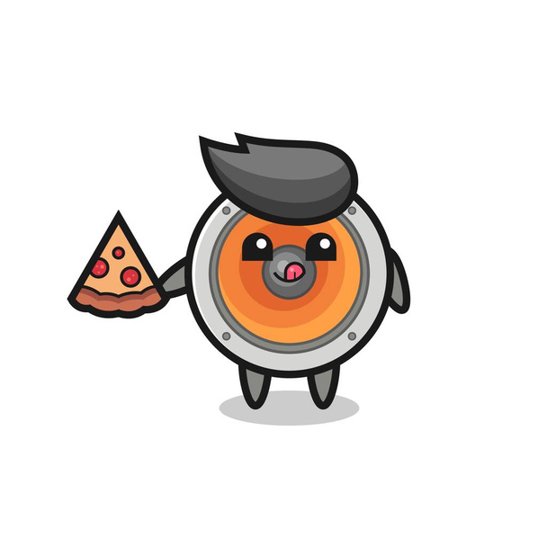 dessin animé mignon haut-parleur manger pizza, conception de style mignon pour t-shirt, autocollant, élément de logo - Vecteur, image
