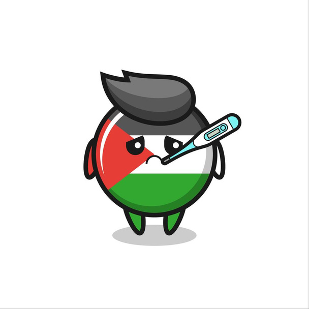 personagem de mascote de crachá de bandeira palestina com condição de febre, design de estilo bonito para t-shirt, adesivo, elemento de logotipo - Vetor, Imagem