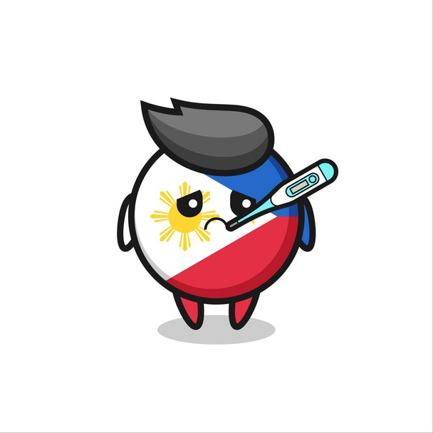 carácter de la mascota de la insignia de la bandera de Filipinas con condición de fiebre, lindo diseño de estilo para la camiseta, pegatina, elemento de logotipo - Vector, Imagen