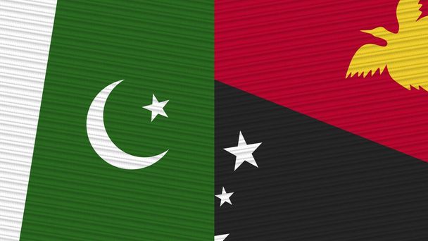 Papua Nueva Guinea y Pakistán Dos medias banderas juntas Textura de tela Ilustración - Foto, imagen