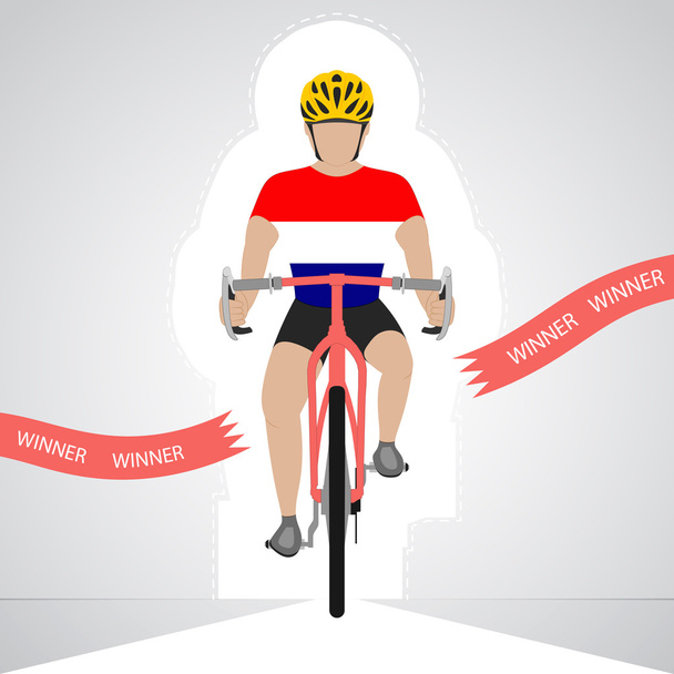 Голландский велогонщик в переднем виде пересекает красный вектор финиша изолирован
 - Вектор,изображение