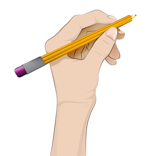 απομονωμένες ανθρώπινο χέρι που κρατά το μολύβι διάνυσμα  - Διάνυσμα, εικόνα