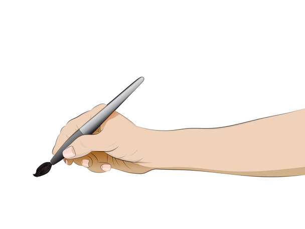 πλάγια όψη της απομονωμένες ανθρώπινο χέρι κρατά βούρτσα διάνυσμα - Διάνυσμα, εικόνα