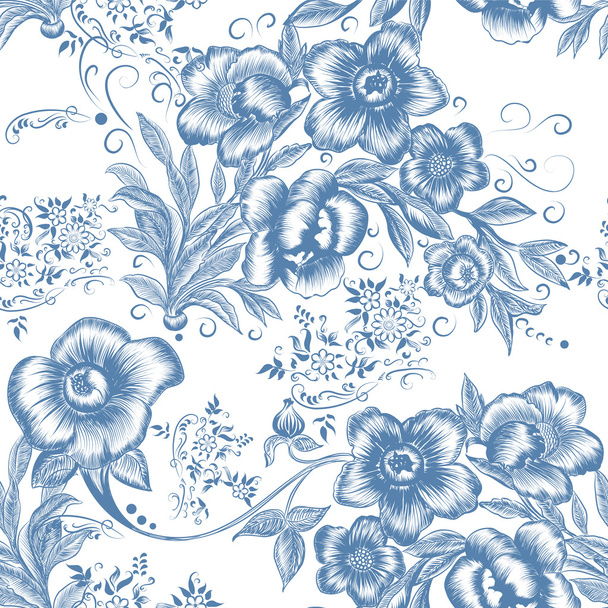 Floral seamless pattern in blue color - Vector, imagen