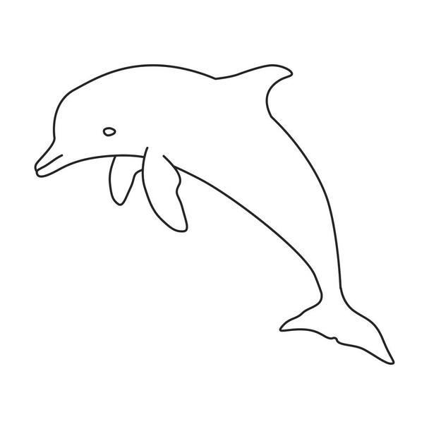 Ícone de contorno do vetor golfinho. Ilustração vetorial animal marinho sobre fundo branco. Ícone de ilustração de contorno isolado de golfinho. - Vetor, Imagem