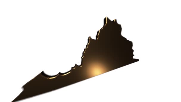 Virginia State of the United States of America. Marcador de ubicación de oro 3d animado en el mapa. Fácil de usar con el modo de transparencia de pantalla en su vídeo. - Metraje, vídeo