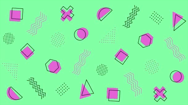 Retro abstracto 80s 90s design pattern background. Estilo Memphis con formas geométricas de diferentes colores vintage. Diseño de arte pop 4k. - Imágenes, Vídeo