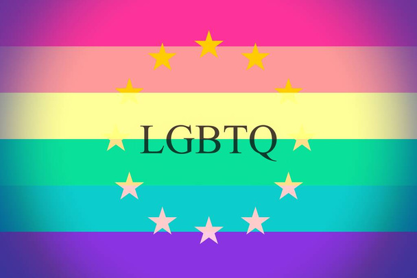 Pride Flag together with the European stars, concept of Lgbtq movement in Europe. - Photo, Image