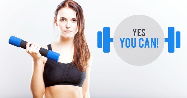 Yes you can, woman with dumbbell - Foto, afbeelding