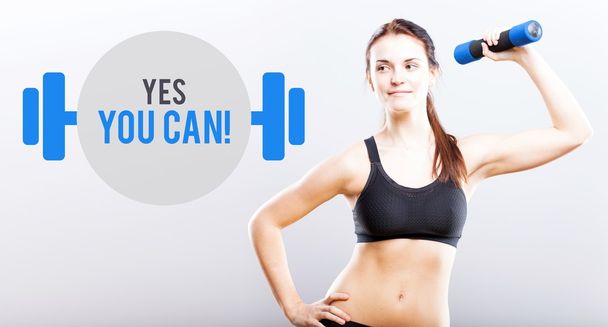 Yes you can, woman with dumbbell - Fotoğraf, Görsel
