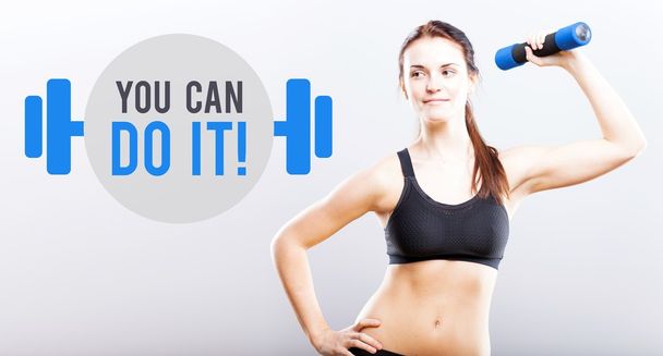 You can do it, woman with dumbbell - Foto, immagini