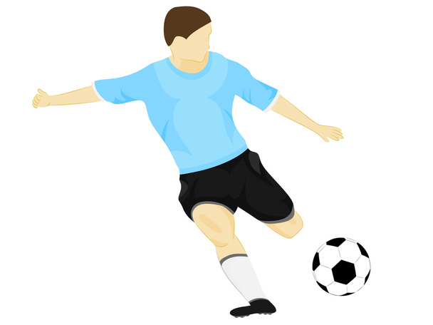 Blue dress soccer player shooting - Vector, Image