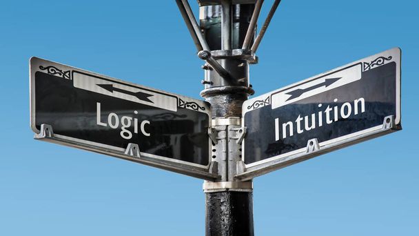 Ulica Podpisz drogę kierunku intuicji kontra logika - Zdjęcie, obraz