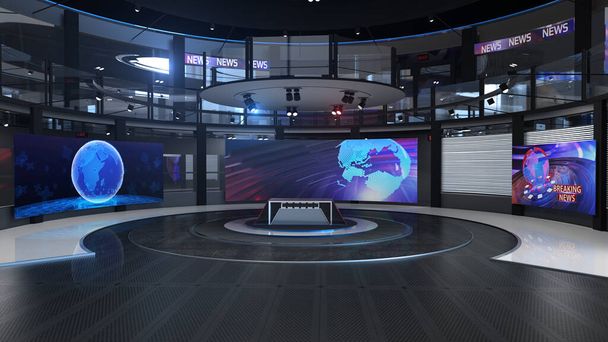 3D Virtual TV Studio News, Tausta TV-ohjelmat .TV Wall.3D Virtual News Studio Tausta, 3d kuvitus  - Valokuva, kuva