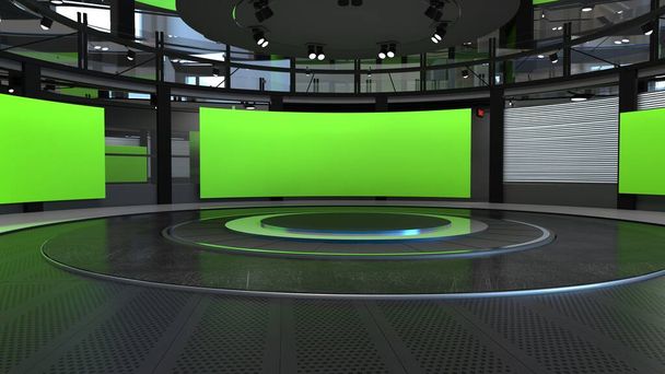 3D Virtual TV Studio Noticias, telón de fondo para programas de televisión .TV en Wall.3D Virtual News Studio Fondo, ilustración 3d  - Foto, Imagen