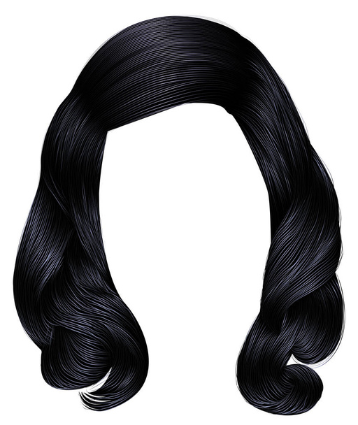 módní žena dlouhé vlasy brunetky černé barvy. móda krásy. realistický grafiku 3d.retro.children účes - Vektor, obrázek