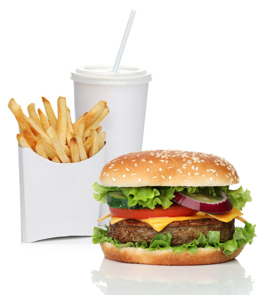 Hamburger with french fries and a cola drink - Photo, Image
