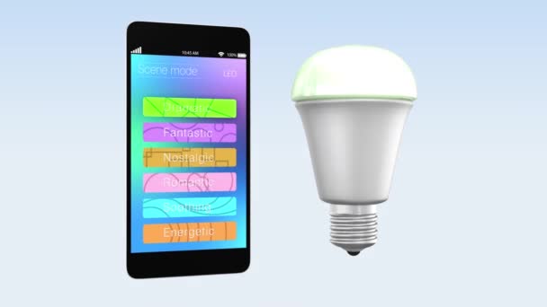 Smartphone-App steuert LED-Beleuchtung, um Farbe zu wechseln - Filmmaterial, Video