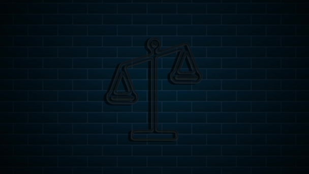 Court of law neon icon . Balance scale sign. Motion graphics. - Footage, Video