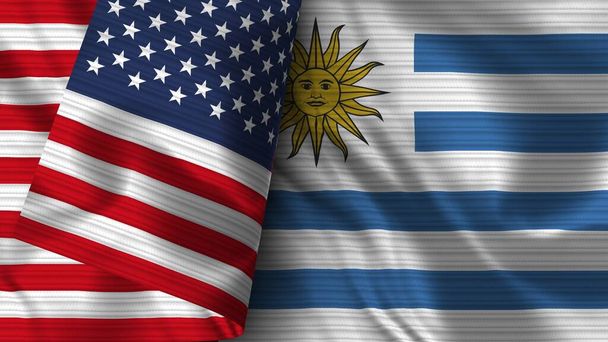 Uruguay et États-Unis d'Amérique Texture de tissu de drapeau réaliste Illustration 3D - Photo, image