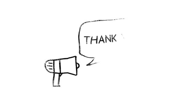 Megaphone με φούσκα ομιλία Σας ευχαριστώ Cursive Κείμενο Μετάβασης Κινούμενα σχέδια σε λευκό φόντο - Πλάνα, βίντεο