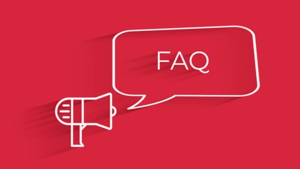 White Label tekstillä FAQ tiedot kuvaketta eristetty megafoni puhekupla. Ympyrä painiketta tekstillä FAQ. 4K Video motion graafinen animaatio - Materiaali, video