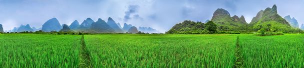 Yangshuo parorama Rizsföld, karszt hegyvidéki táj, guilin,  - Fotó, kép