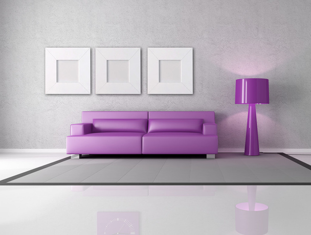 Minimalist gray and purple living room with fashion lamp - Foto, Bild