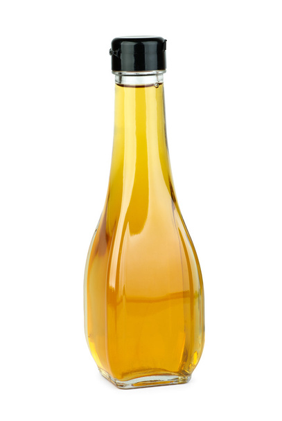 リンゴ酢、白い背景で隔離のガラス瓶 - 写真・画像