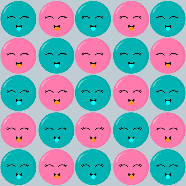 Seamless pattern with a smiling face on green background. Emoji background. Smile line icon texture. Vector illustration - Photo, Image