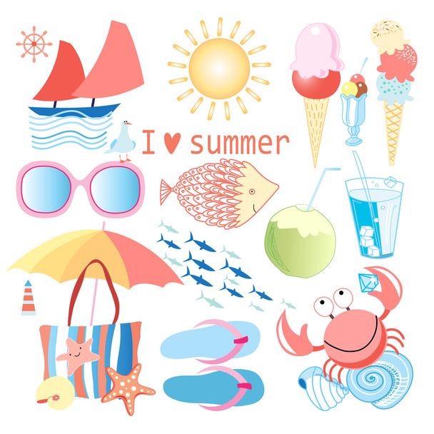 summer set of different objects  - Διάνυσμα, εικόνα