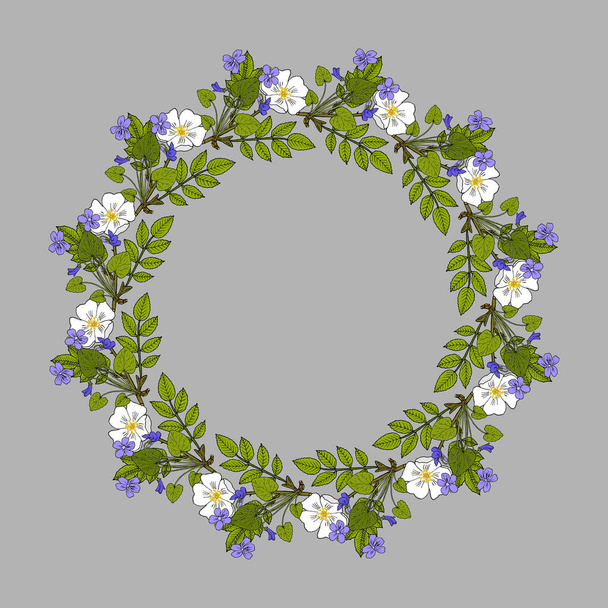Floral wreath with violet and Rose - Διάνυσμα, εικόνα