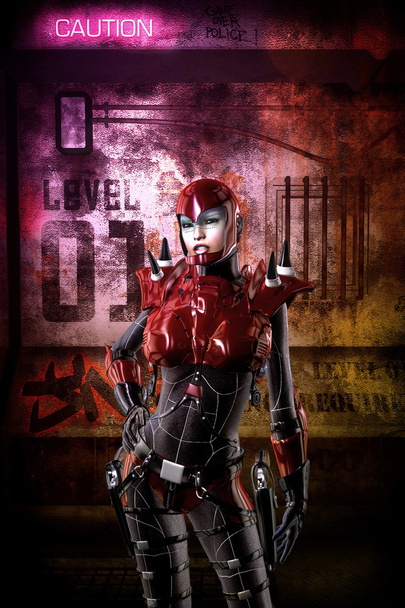 futuristisches Cyberpunk Soldatenmädchen - Foto, Bild